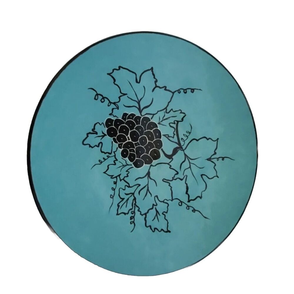 Vintage Pottery Hand Made Hand Painted Tray Platter Anne Ernst 1959 Blue Grapes